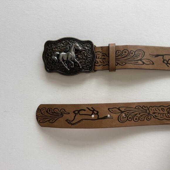 Vintage Tan Brown Western Belt – Horse Buckle, Adjustable 26–34, Unisex, New - Picture 2 of 7